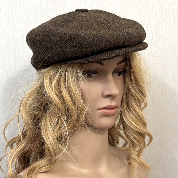 Vintage Harris Tweed plaid 100% wool newsboy hat cap Made in Germany by Bullani - Picture 1 of 6